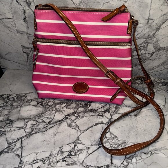 Dooney & Bourke Handbags - Dooney & Bourke Watermelon Pink Striped Crossbody Purse Excellent